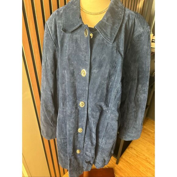 Dennis Basso blue suede jacket size 3x stylish heavy - Picture 1 of 7